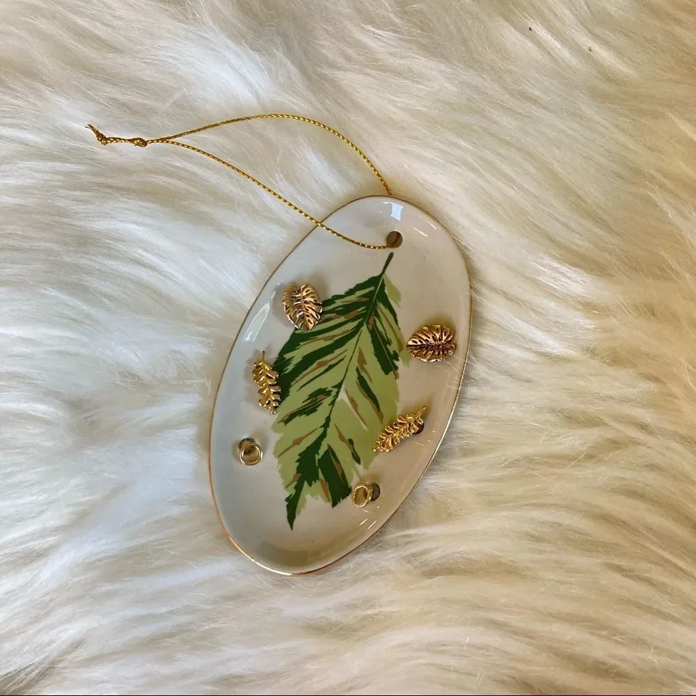 Paper Source Leaf Trinket Jewelry Dish & 3 Pairs Earrings New Ceramic